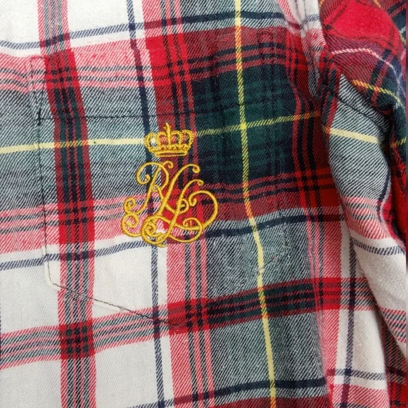 Vtg Ralph Lauren "RLL" Logo Mixed Plaid Button Down Boyfriend Shirt - Picture 3 of 5